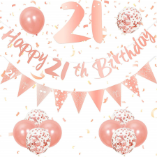 GRESAHOM születésnapi szett, 21 éves, poliészter/fólia/latex, rózsaszín, 14 részes party kellék