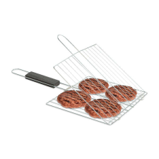 Grill hamburger sütő rács króm bevonattal, fa nyéllel - 38x22 cm kerti sütés és főzés
