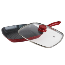 Grill serpenyő fedéllel OV54316A28C, 28 cm, Márvány bevonat, Indukciós, Piros edény