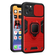 GSMLIVE iPhone 14 (6.1&quot;) ütésálló hátlap tok, PC / TPU tok, kamera védővel, piros-fekete, kitámaszható, Ring Lens tok és táska