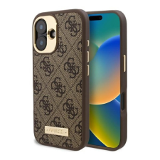 Guess 4G Logo Plate iPhone 16 MagSafe kemény hátlap tok, barna GUHMP16SU4GPRW tok és táska