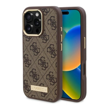 Guess 4G Logo Plate iPhone 16 Pro MagSafe kemény hátlap tok, barna GUHMP16LU4GPRW tok és táska