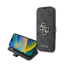 Guess 4G Metal Logo iPhone 16 flip/oldalra nyíló tok, fekete GUBKP16S4GMGGR tok és táska