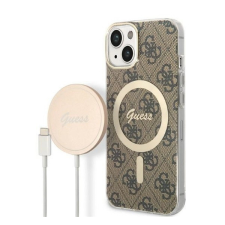 Guess 4G Print MagSafe Apple iPhone 14 hátlap tok, barna+ MagSafe töltő tok és táska
