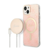 Guess 4G Print MagSafe Apple iPhone 14 hátlap tok, pink+ MagSafe töltő