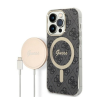 Guess 4G Print MagSafe Apple iPhone 14 Pro Max hátlap tok, fekete+ MagSafe töltő