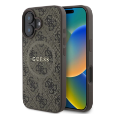 Guess 4G PU Bőr tok fém logó iPhone 16 barna tok és táska