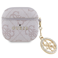 Guess 4G Script PC/PU Charm Apple AirPods 4 tok, rózsaszín fülhallgató, fejhallgató tok