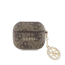 Guess 4G Script PC/PU Charm tok AirPods Pro 3 készülékhez barna fülhallgató, fejhallgató tok