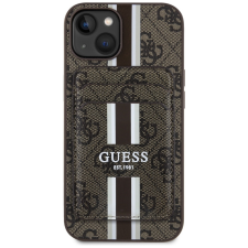 Guess 4G Stripes iPhone 15 MagSafe hátlap tok kártyatartóval, barna tok és táska