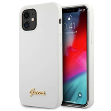 Guess Apple iPhone 12 Mini Guess Metal Logo Script Hátlap tok - GUHCP12SLSLMGWH, Fehér tok és táska