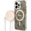 Guess CG MOBILE GUESS 4G műanyag telefonvédő (textil hátlap, MagSafe + wireless töltő, 15W) BARNA Apple iPhone 13 Pro (GUBPP13LH4EACSW) (GUE2287)