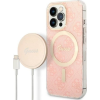 Guess CG MOBILE GUESS 4G műanyag telefonvédő (textil hátlap, MagSafe + wireless töltő, 15W) RÓZSASZÍN Apple iPhone 13 Pro (GUBPP13LH4EACSP) (GUE2286)