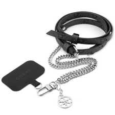 Guess Crossbody Strap PU 4G univerzális pánt, lánccal, ezüst/fekete tok és táska