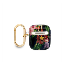 Guess Flower Print Apple Airpods tok, kék fülhallgató, fejhallgató tok