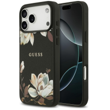 Guess Grained Flowers Classic Logo Apple iPhone 17 MagSafe tok, virág minta, fekete tok és táska