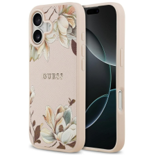 Guess Grained Flowers Classic Logo Apple iPhone 17 MagSafe tok, virág minta, rózsaszín tok és táska