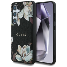 Guess Grained Printed Flower Pattern Samsung Galaxy S25 MagSafe kemény hátlap tok, fekete tok és táska