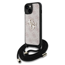 Guess Guess PU 4G Metal Logo vállpántos tok az iPhone 15 készülékhez rózsaszín tok és táska