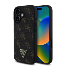 Guess Guess PU Leather 4G Triangle Metal Logo tok iPhone 16 készülékhez fekete tok és táska