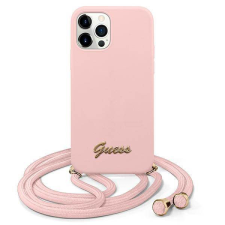 Guess GUHCP12LLSCLMGLP iPhone 12 Pro Max 6,7&quot; rózsaszín fém logós keménytok zsinórral tok és táska