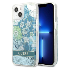 Guess GUHCP13MLFLSN iPhone 13 6,1" zöld virág folyékony csillogó kristályos keménytok tok és táska