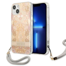 Guess GUHCP13SHFLSD iPhone 13 mini 5,4" arany virágos keménytok szíjjal tok és táska
