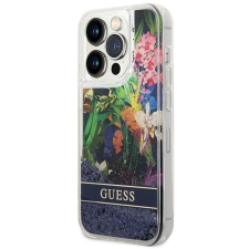 Guess GUHCP14LLFLSB Flower Liquid Glitter tok iPhone 14 Pro - kék tok és táska