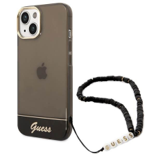 Guess GUHCP14MHGGCOHK iPhone 14 Plus 6,7&quot; fekete áttetsző keménytok gyöngyház szíjjal tok és táska