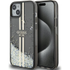 Guess GUHCP15MLFCSEGK iPhone 15 Plus / 14 Plus 6.7" Fekete Keménytokliquid Glitter Gold Stripes (GSM180438)