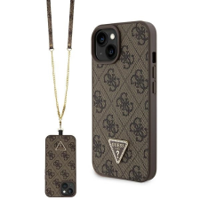 Guess GUHCP15SP4TDSCPW iPhone 15 6.1" barna keménytok Crossbody 4G fém logó tok és táska