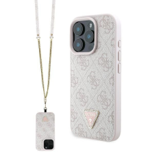 Guess GUHCP16LP4TDSCPP Leather Metal Logo Strass Crossbody keménytok iPhone 16 Pro - rózsaszín tok és táska