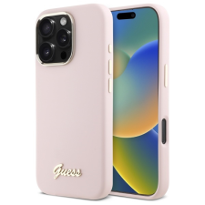 Guess GUHCP16LSMBSLP Silicone Script Metal Logo keménytok iPhone 16 Pro - rózsaszín tok és táska
