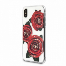 Guess GUHCPXROSTR iPhone X Átlátszó Keménytok Flower Desire Vörös Rózsa Tok (GUE00175) tok és táska