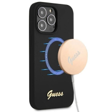 Guess GUHMP13XLSLMGBK Silicone Script Gold Logo MagSafe keménytok iPhone 13 Pro Max - fekete tok és táska