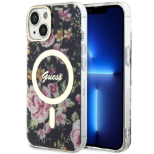 Guess GUHMP14MHCFWSK iPhone 14 Plus 6.7&quot; fekete keménytok Flower MagSafe virág tok és táska