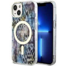 Guess GUHMP14SHLEOPWWB iPhone 14 / 15 / 13 6.1&quot; kék keménytok Leopard MagSafe tok és táska