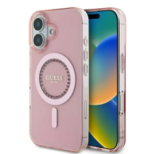 Guess GUHMP16MPFTDTEP IML Rhinestones MagSafe keménytok iPhone 16 Plus - rózsaszín tok és táska