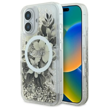 Guess GUHMP16SLFMWTE Liquid Glitter Flower MagSafe keménytok iPhone 16 - bézs tok és táska