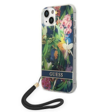 Guess GUOHCP14MHFLSB iPhone 14 Plus 6,7" kék virágos keménytok szíjjal tok és táska