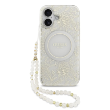  Guess IML Flowers Allover Strap MagSafe tok iPhone 17 készülékhez fehér tok és táska