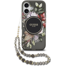 Guess IML Flowers Strap Apple iPhone 17 MagSafe hátlap tok karpánttal, fekete tok és táska