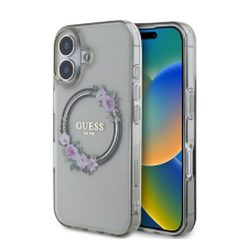 Guess IML Flowers Wreath iPhone 16 MagSafe kemény hátlap tok, fekete GUHMP16SHFWFCK tok és táska