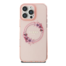 Guess IML Flowers Wreath iPhone 16 MagSafe kemény hátlap tok, rózsaszín GUHMP16SHFWFCP tok és táska