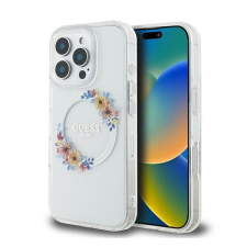 Guess IML Flowers Wreath iPhone 16 Pro MagSafe kemény hátlap tok, átlátszó GUHMP16LHFWFCT tok és táska