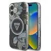 Guess IML Glitter Magnolia and Triangle Logo iPhone 16 MagSafe hátlap tok, fekete