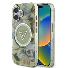Guess IML Glitter Magnolia and Triangle Logo iPhone 16 MagSafe hátlap tok, zöld tok és táska