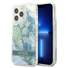 Guess iPhone 14 Pro Guess Liquid Glitter Flower csillámos tok zöld tok és táska