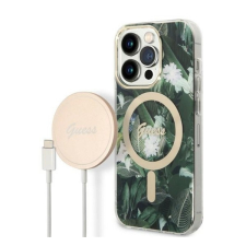 Guess Jungle MagSafe Apple iPhone 14 Pro hátlap tok, zöld + MagSafe töltő tok és táska