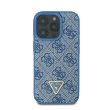 Guess Leather 4G Triangle Strass iPhone 16 kemény hátlap tok, kék GUHCP16SP4TDPB tok és táska